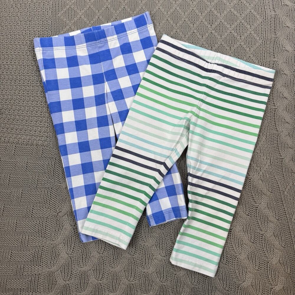 Primary Girls Blue Plaid And Multi Color Stripes Bundled Leggings Size 3/4
